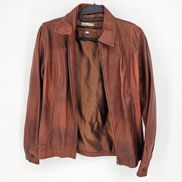 The Territory Ahead Vintage Brown Genuine Leather Zip Up Retro Biker Jacket S - Picture 2 of 10